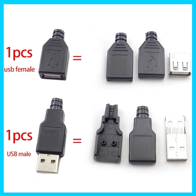 

1/5/10 шт. 2,0 USB 4-контактный разъем A-типа «сделай сам»-гнездо/папа с черной пластиковой крышкой E3