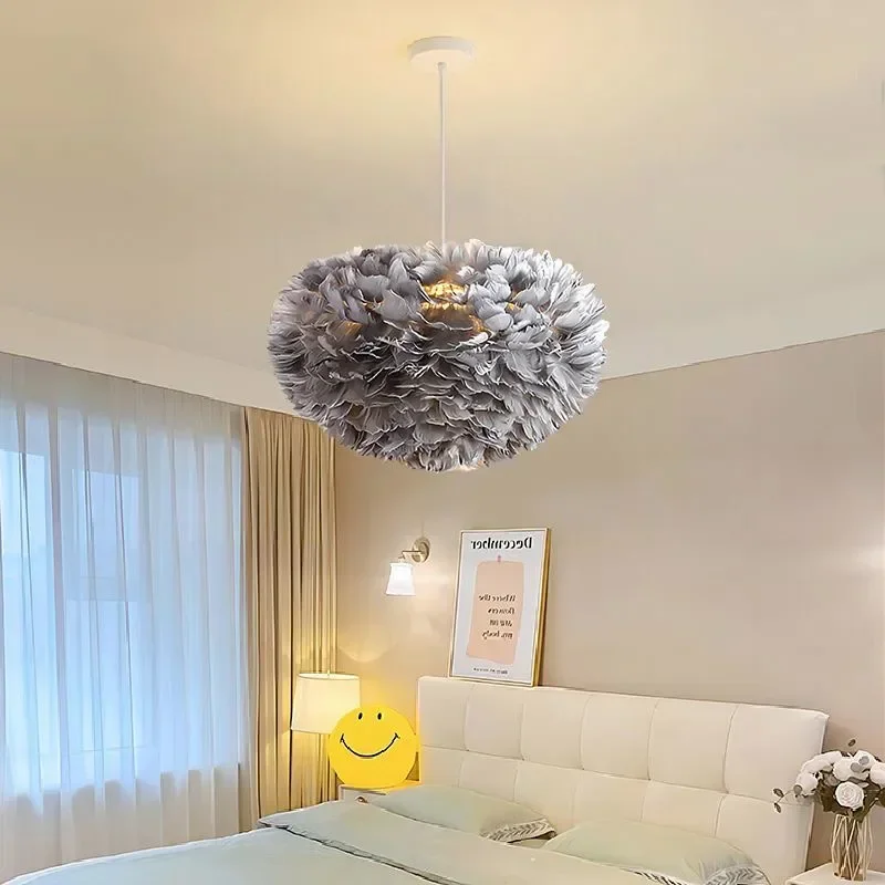 

LED Feather Pendant Light Dining Room Bedroom Living Room Restaurant Modern Cozy Decoration Hanging Lamp E27