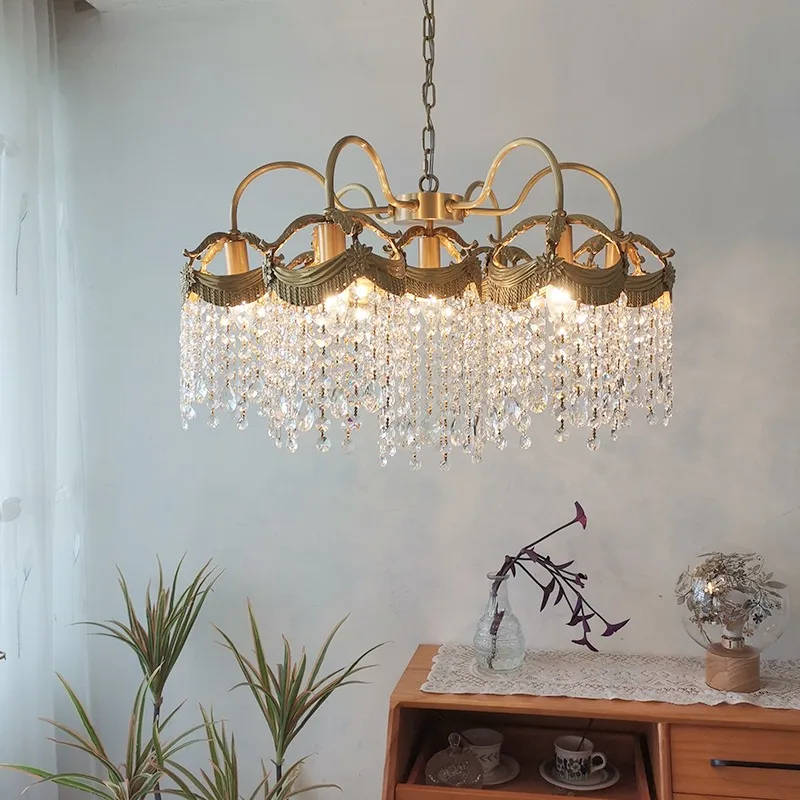 

French living room crystal chandelier American dining room bedroom retro bedside villa single head wall lamp