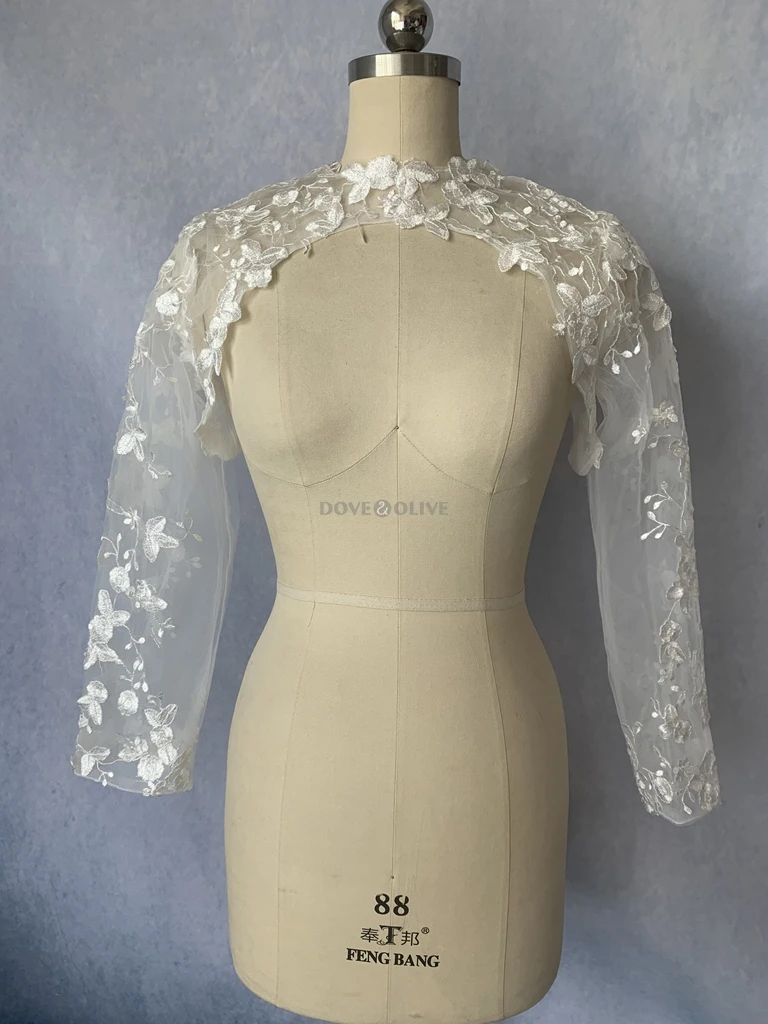 Custom Long Sleeves Lace Wedding Bolero Bridal Jacket Keyhole Back Bride Shrug Women Formal Party Top Coverck image 3