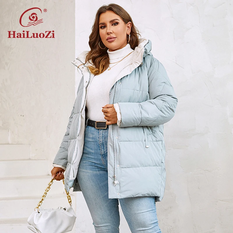 HaiLuoZi 2023 New Plus Size Women Winter Jacket XL-6XL Thick Female Outwear Slant Pockets High-quality Quilted Women\'s Coat 1115