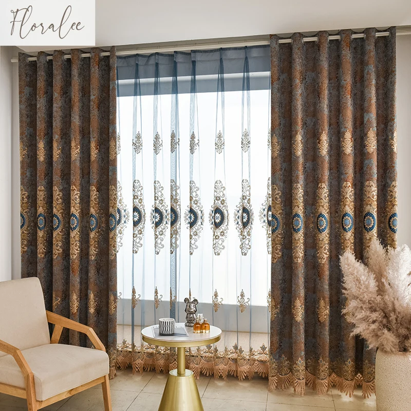 

European Embroidered Blackout Curtains High-end Luxury Palace-Style Home Décor Elegant Fabric for Modern Living Room Bedroom