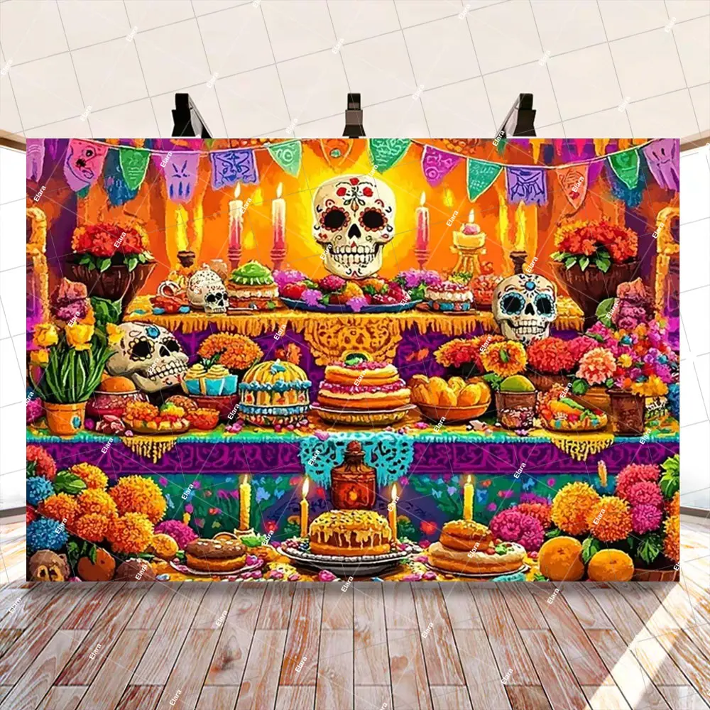 المكسيكي يوم الموتى خلفية التصوير يوم الموتى كرنفال الجمجمة الطرف الديكور خلفية راية كابينة تصوير الدعامة