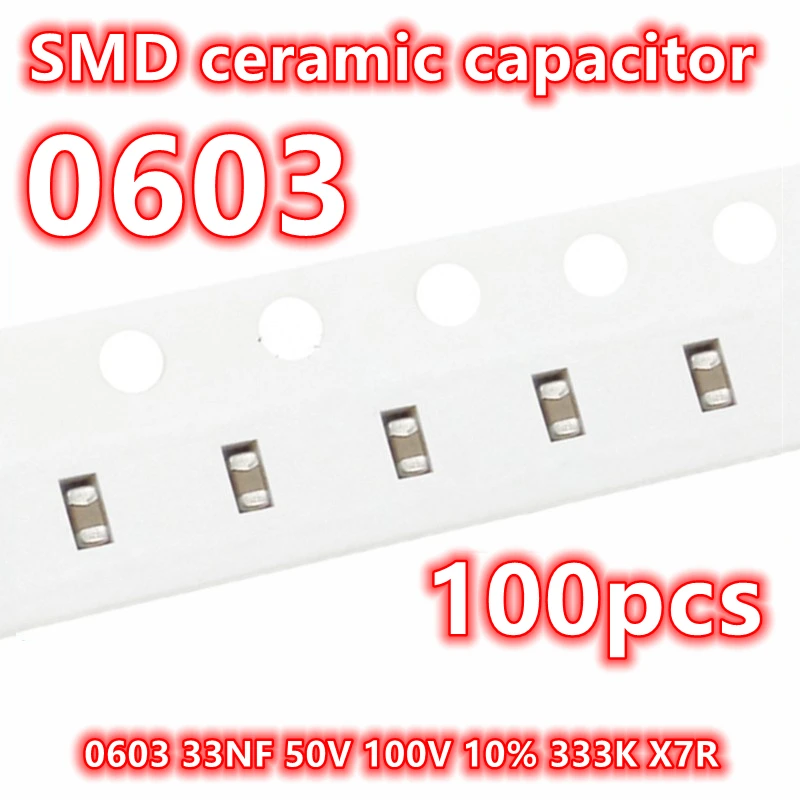 (100 шт.) оригинальный керамический конденсатор 0603 33NF 50V 100V 10% 333K X7R SMD IC 1608