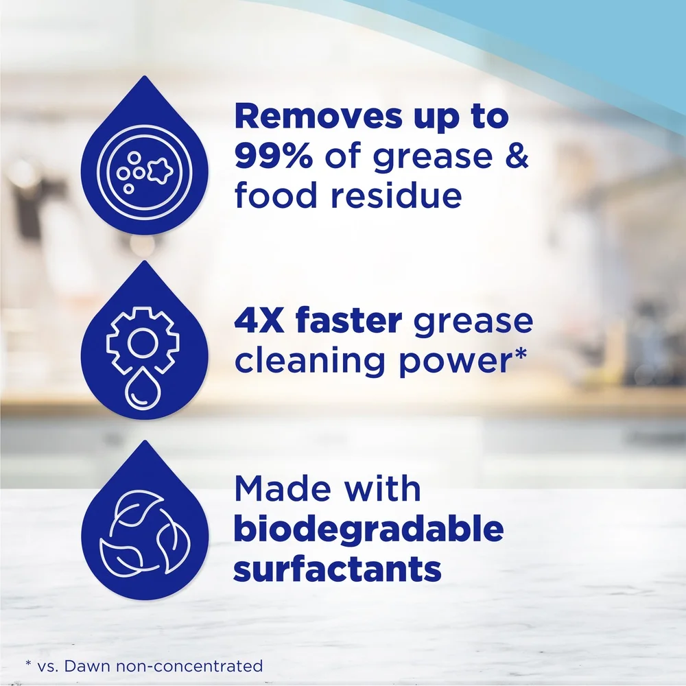 سائل صابون الأطباق البلاتيني 32.7 أونصة قوة إزالة الشحوم 4X أسرع سائل غسيل الأطباق المطر الطازج 99% منظف بقايا الطعام متعدد