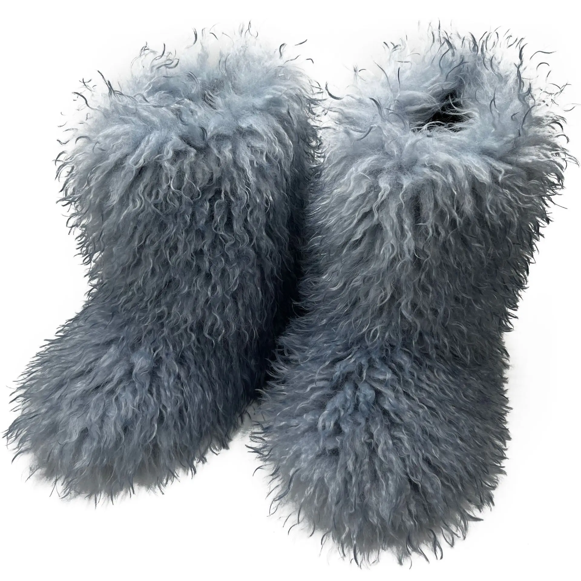 Winter Warm WomenFur Boots Woman Fluffy Plush Faux Fur Snow Boots Female Furry Outside Slip On Boots Lady Soft Flat Cotton Shoes