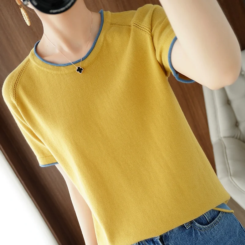 T-shirt women 2022 new round neck sweater casual top women tees slim Korean pullover large size cotton short sleeve hot sale