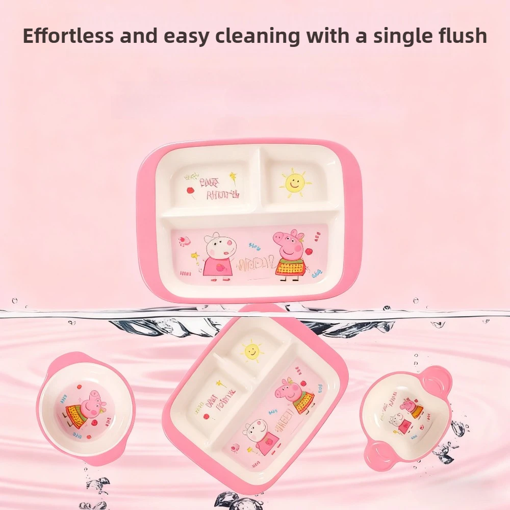 Peppa Pig Tableware Cute Divided Dinner Plate Cartoon Food Complementary Bowl Oatmeal Bowl Anti Fall Milk Cup with Lid