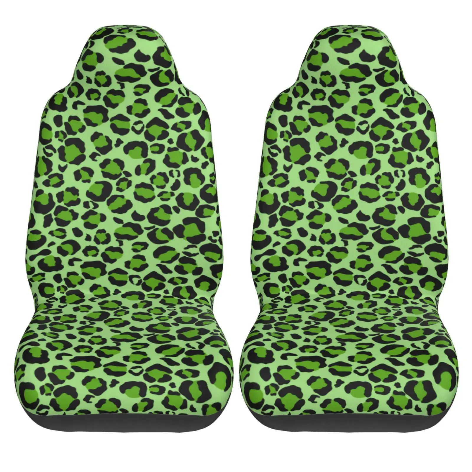 Green Leopard Print Car Seat Cover Seat Cover Anti Fouling and Convenient Protective Cover Unique Style 2PCS Universal Type
