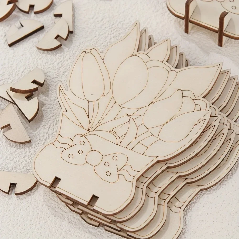 Unfinished Wooden Flower Crafts Vintage Floral Diy Craft Kits For Weddings Festival Decor Artificial Wood Tabletop Decorations