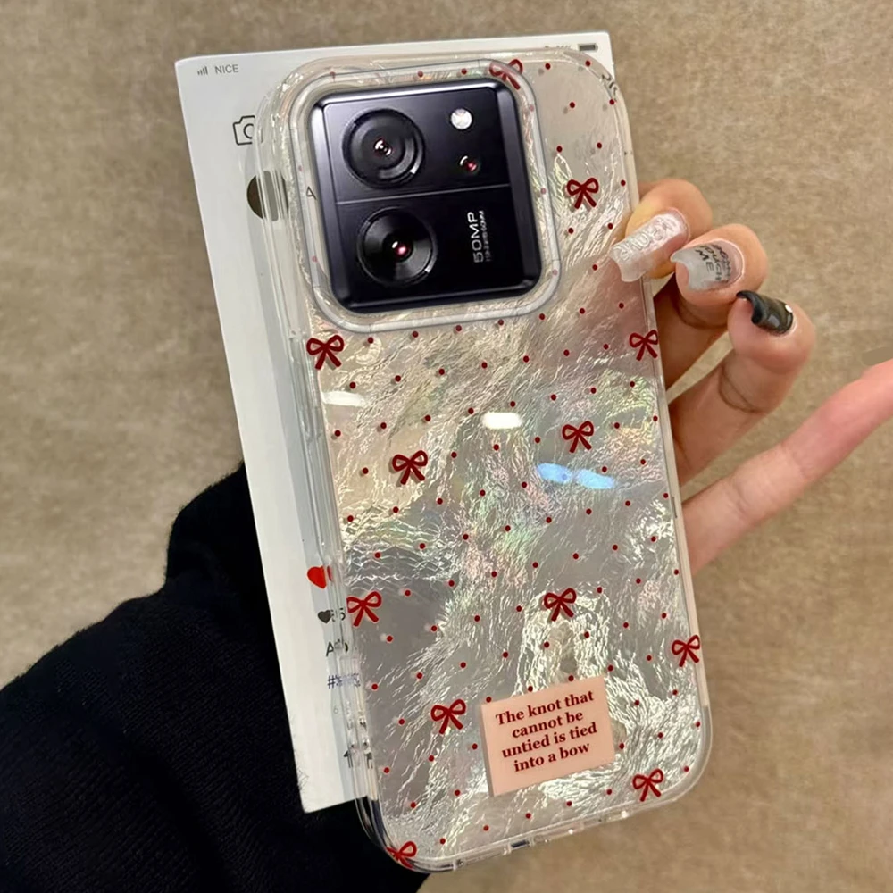 Rote Schleife Ciruclar Dots Damen Mädchen für Xiaomi 13T 14T Pro 11 Lite NE Poco X5 X6 X7 M6 C65 C61 M5S Handyhülle Shell Back Cover