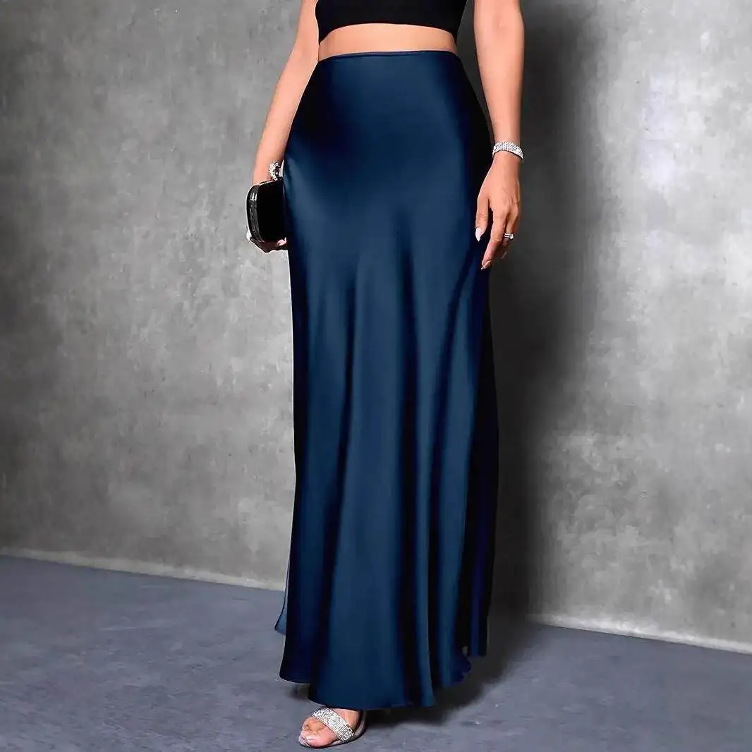 

Elegant Highwaisted Color Satin Mermaid Skirt New Stylish Commute Style mid Waist PVC Fabric H Type Batwing Shape Skirt