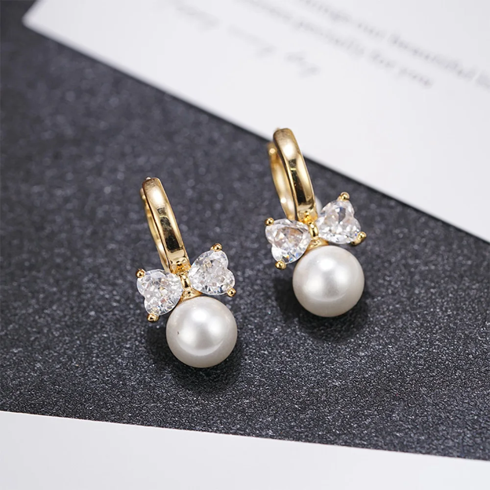 

Vintage fashion classic fresh water pearl with bow earrings ear buckle for women‘s girl party gift jewlry whosale