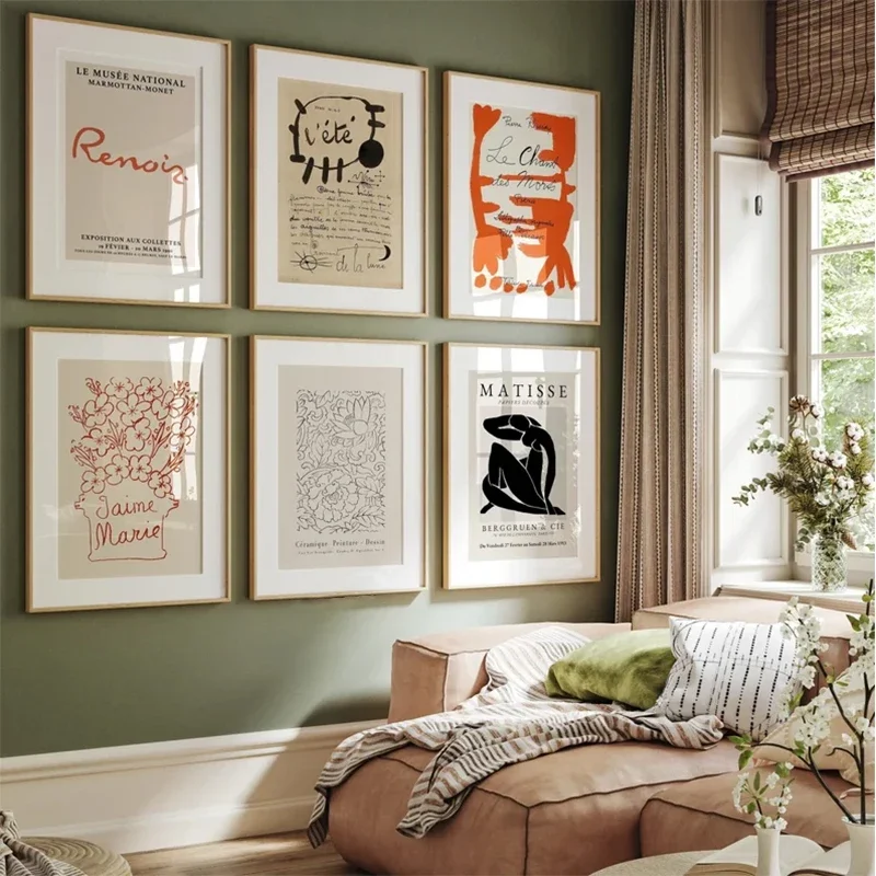 Colorful Eclectic Personalized Poster Matisse Abstract Medieval Canvas Painting Orange Letter Line Gallery Wall Bedroom Poste