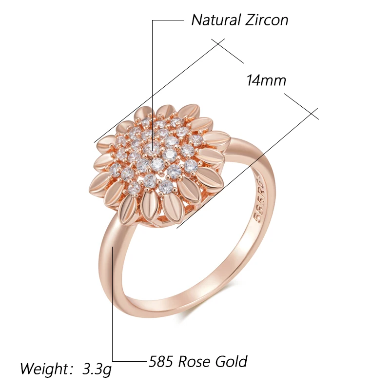 Kinel Hot 585 Rose Gold Color Creative Crystal Flower Rings for Women Fashion Natural Zircon Accessories Vintage Wedding Jewelry