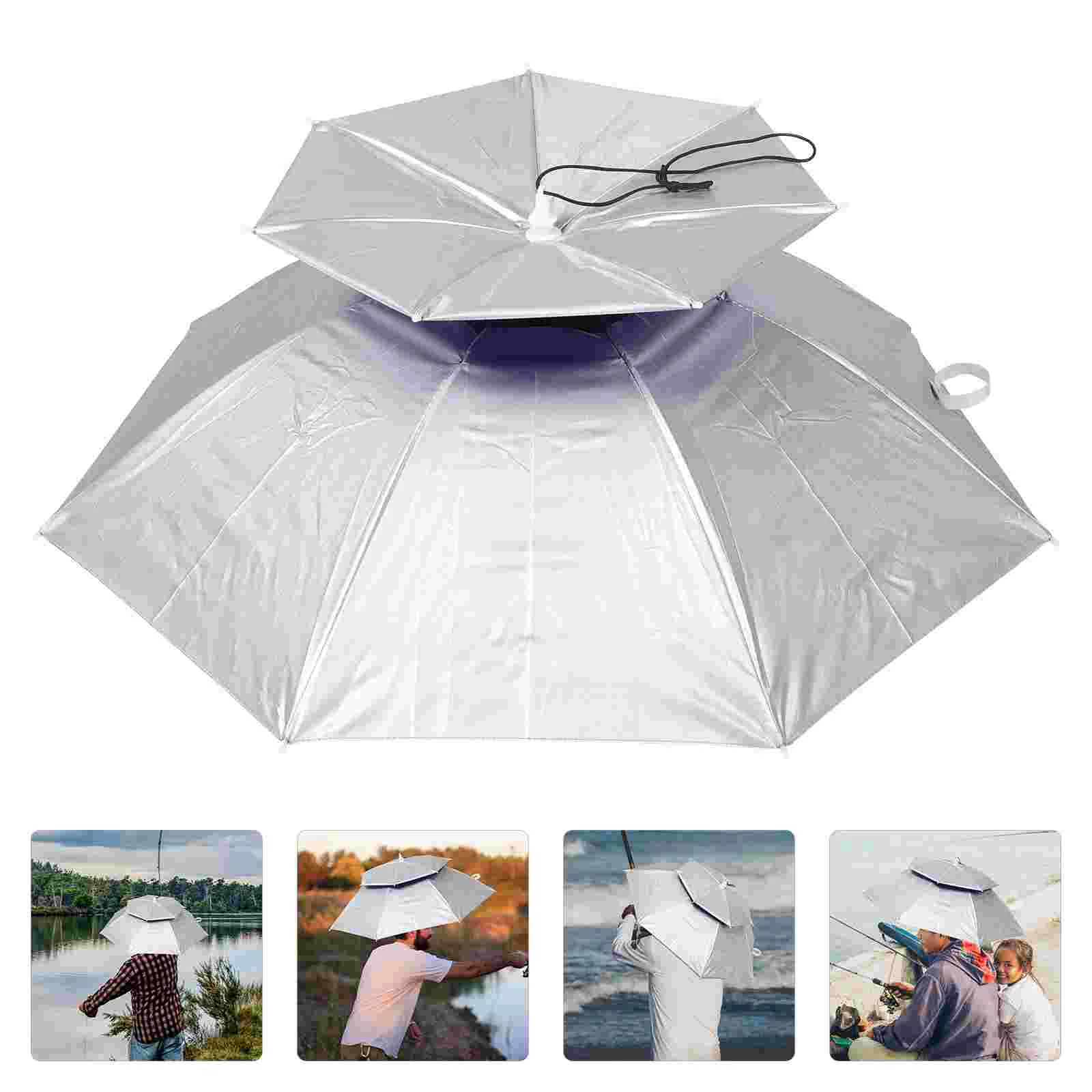 

Umbrella Sun Protection Folding Sunshade Hat (double-layer Water Drop Blue) Outdoor Cap Fishing for Kids UV Headwear Portable