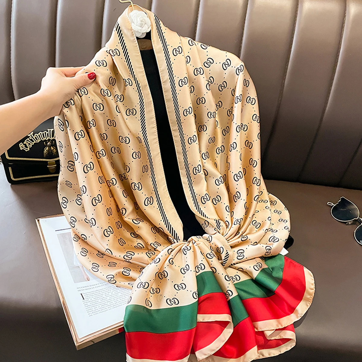 90*180cm  Scarves for men women 48 colors fashion Spring Summer flora print Luxury Design Silk Ribbon Scarf Soft Stain Female