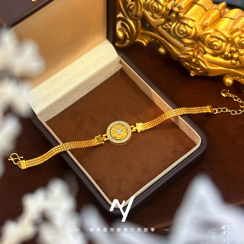 Gold plated k gold rotation eight treasure compass watch bracelet personality retro national style female hand jewelry 9999gold view 4