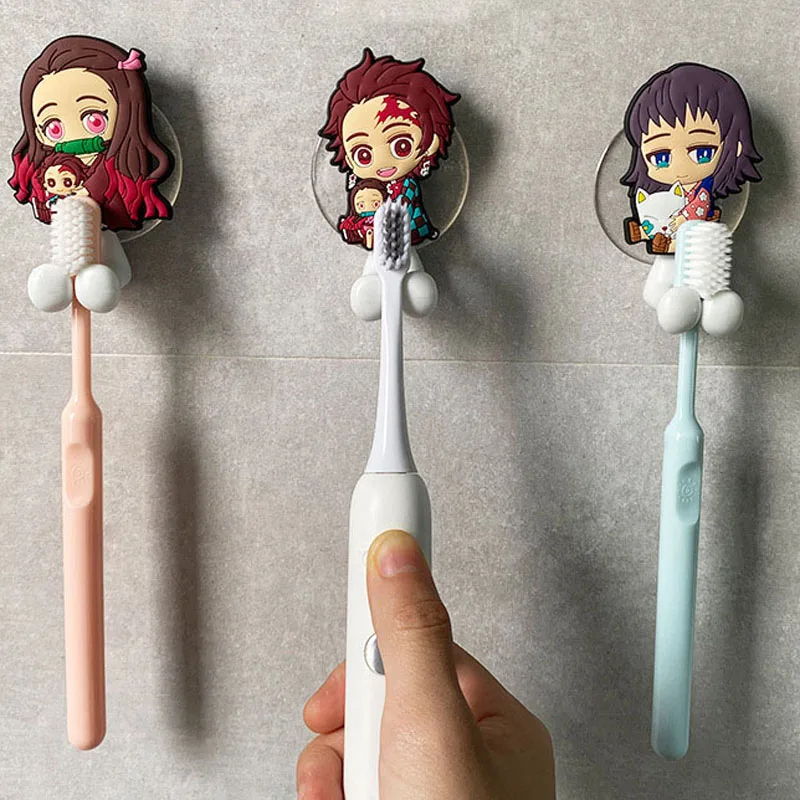 Anime Demon Slayer Doll Toy Electric Toothbrush Holder Nezuko Tanjirou Zenitsu Wall Mounted Bathroom Toothbrush Shelf Towel Rack