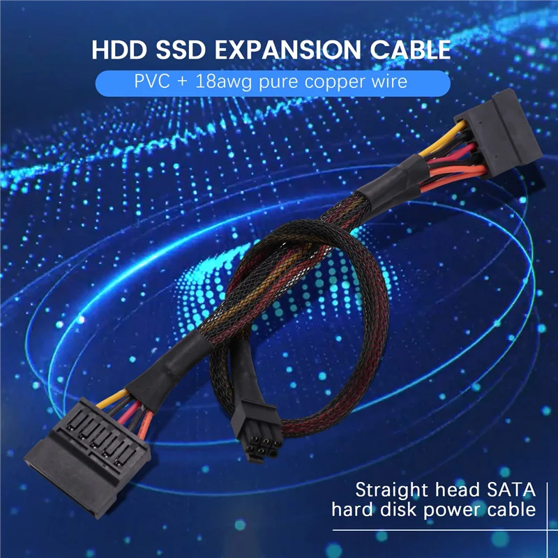 AEE7-Mini 6Pin To 15Pin X2 SATA Power Cable Cord For DELL Vostro 3650 3653 3655 Desktop Computer HDD SSD Expansion Cable