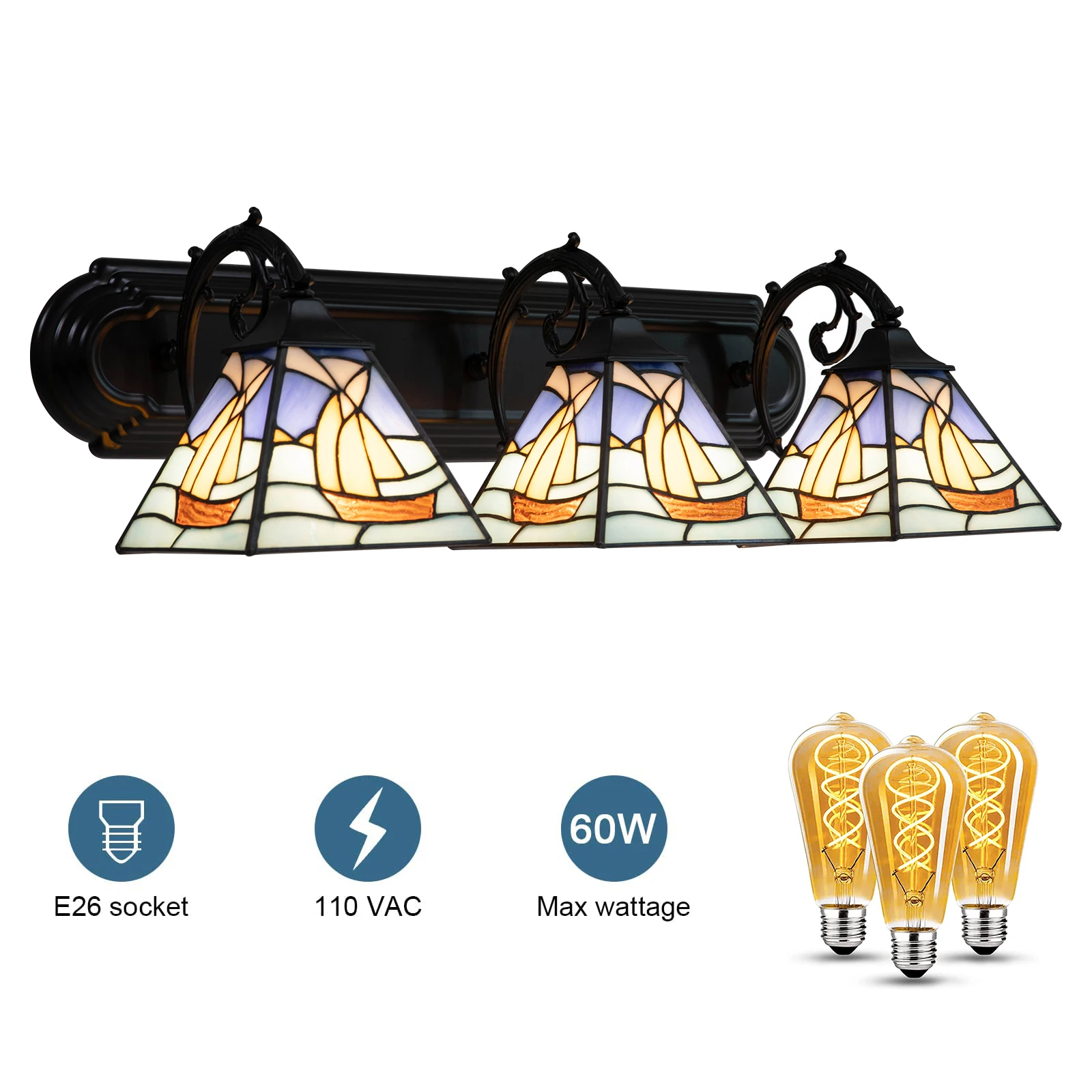 Durable Stained Glass Ceiling Light with 80W E26 Bulb Base, Strong & Soft Lighting, Easy Installation, Effortless Cleaning