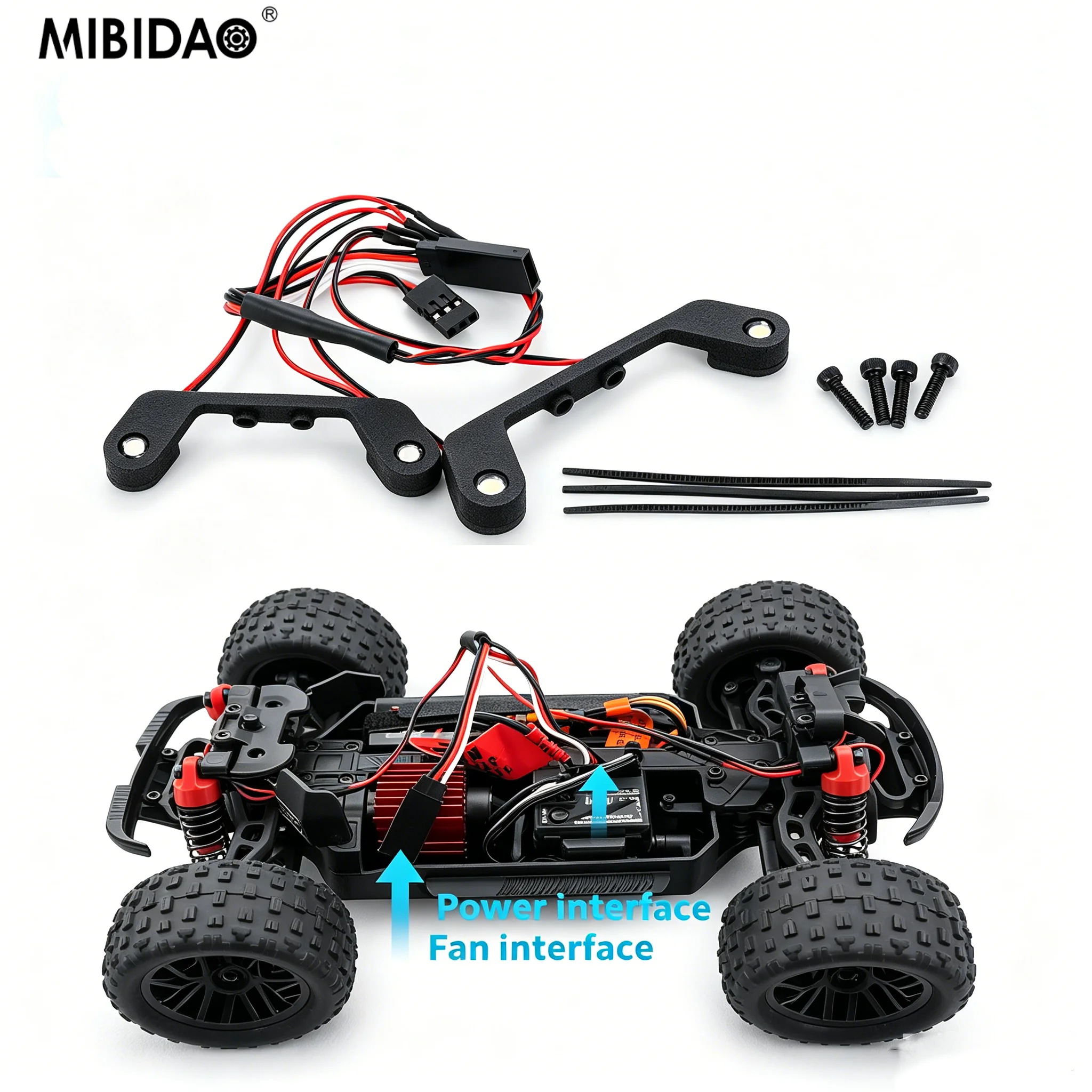 MIBIDAO LED Headlight Taillight Kit for 1/18 Typhon Mojave Grom GRANITE GROM 4X4 RC Monster Truck Upgrade Parts