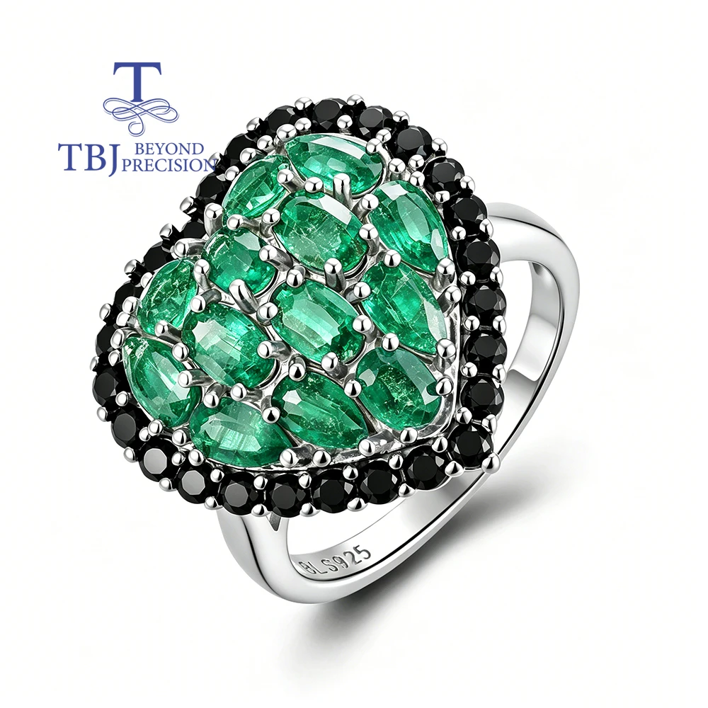 925 Sterling Silver Heart Ring for Women Fine Jewelry Natural zambia emerald  Gemstones fine jewelry