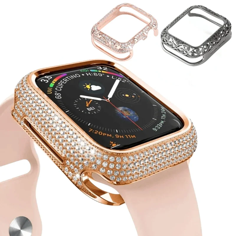 Luxury Diamond Watch Case For Apple Watch 45mm 41mm 44mm 40mm Series 9 8 7 6 5 4 3 SE Omni-Directional Protective Shell Cover
