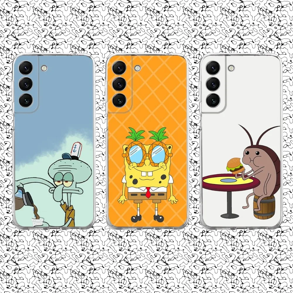 Cartoon-S-SpongeBobs-s Phone Case Silicone For Samsung S30,S23,21,22,20 Ultra,S20 FE lite,S10,9,PIus Note20ultra Cover Clear