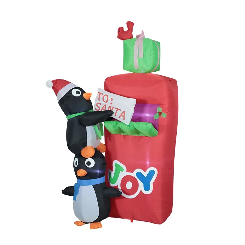 

2 meters Christmas supplies Inflatable penguin investment mailbox LED luminous air mold Garden delivery decorative ornament