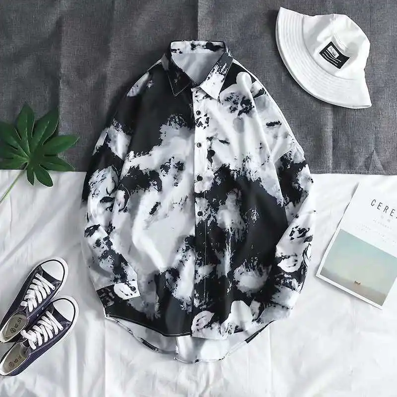 

Loose Fit Tie Dye Long Sve Men's irt adual Color Sun Protection Treaent Cotton 00% Ice Sensation Chinese Brand