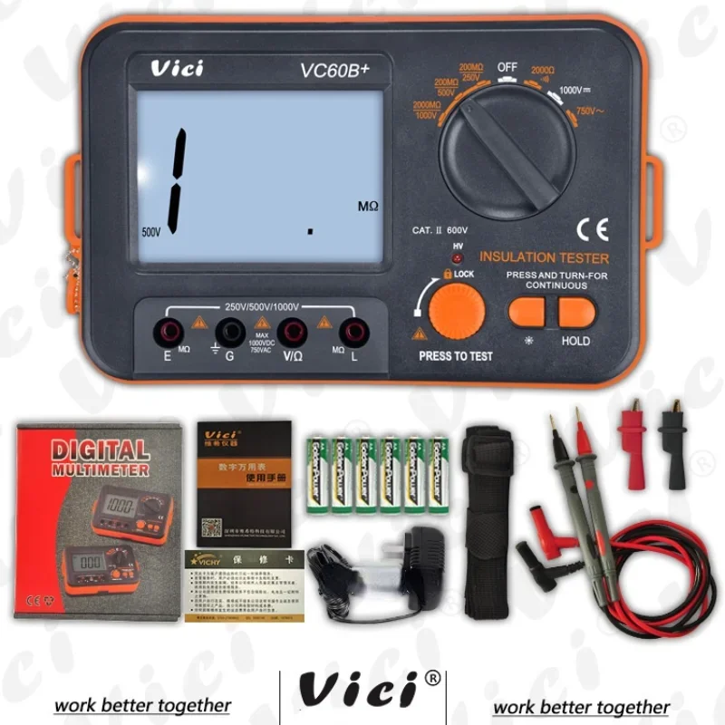 

Wichte VC60B+ Multifunctional Insulation Resistance Tester High Quality Handheld Portable 1000V Digital Megohmmeter