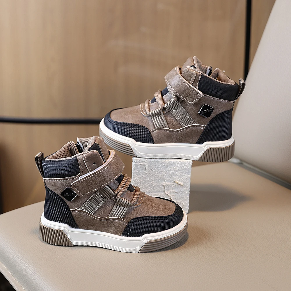 COMFY KIDS Boys High Top Casual Sneakers Hook And Loop Side Zipper Color Block Kids Daily Fashion Ankle Footwear