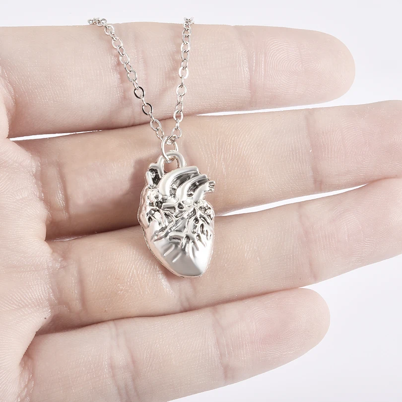 Antique Human Heart Organ One Side Vivid Pendant Necklace Alloy Chain Punk Party Women Men Necklace Jewelry Gift 22778