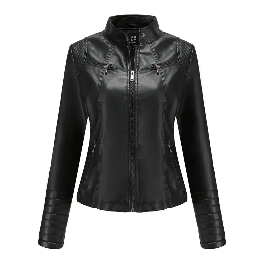Faux Leather Jacket Women Moto Biker Zipper Jacket 2026 Spring