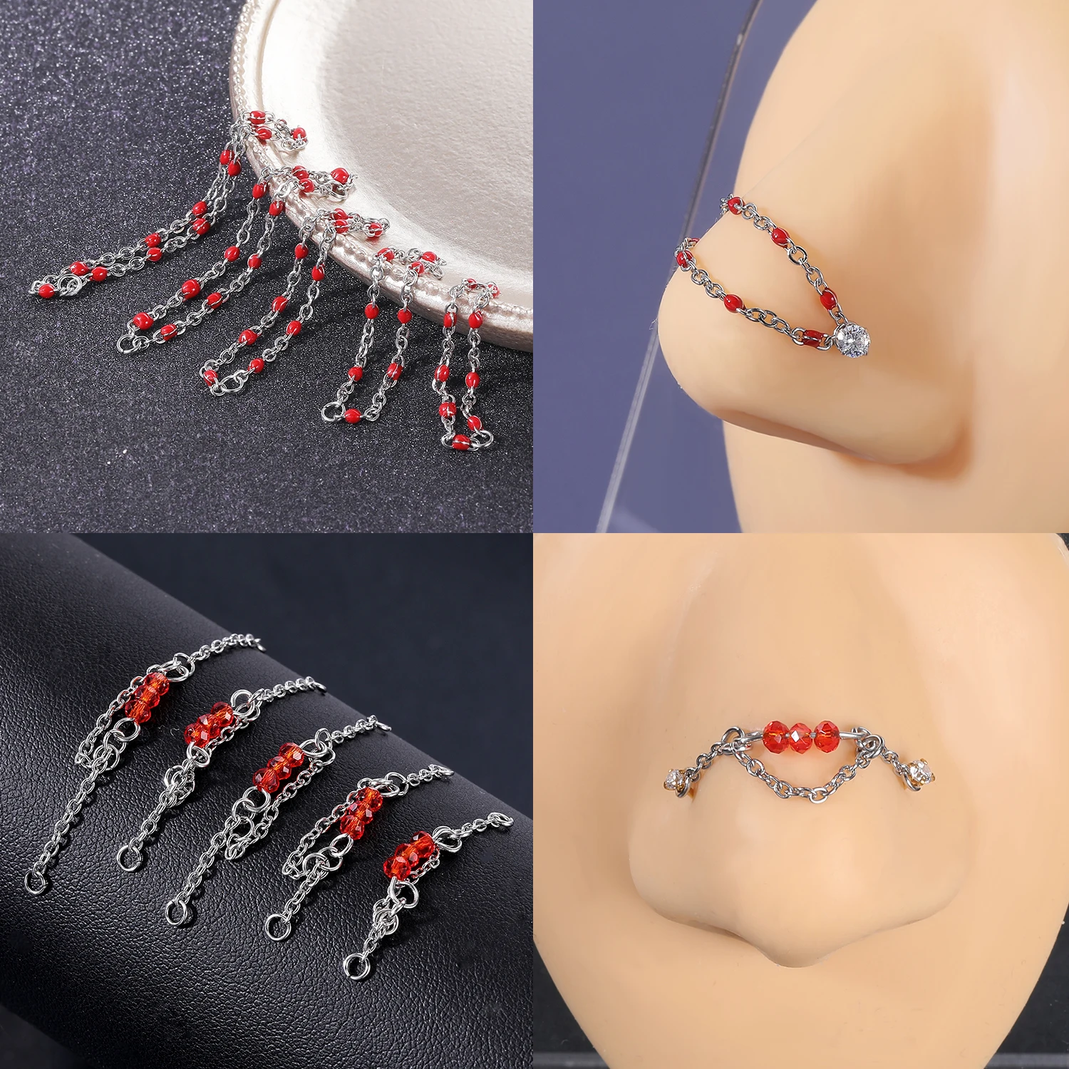 AOEDEJ 1PC Gold Farbe Nase Kette Schmuck Edelstahl Industrielle Piercing Kette Nasenloch Kette Frauen Körper Piercing Schmuck – Detail 5