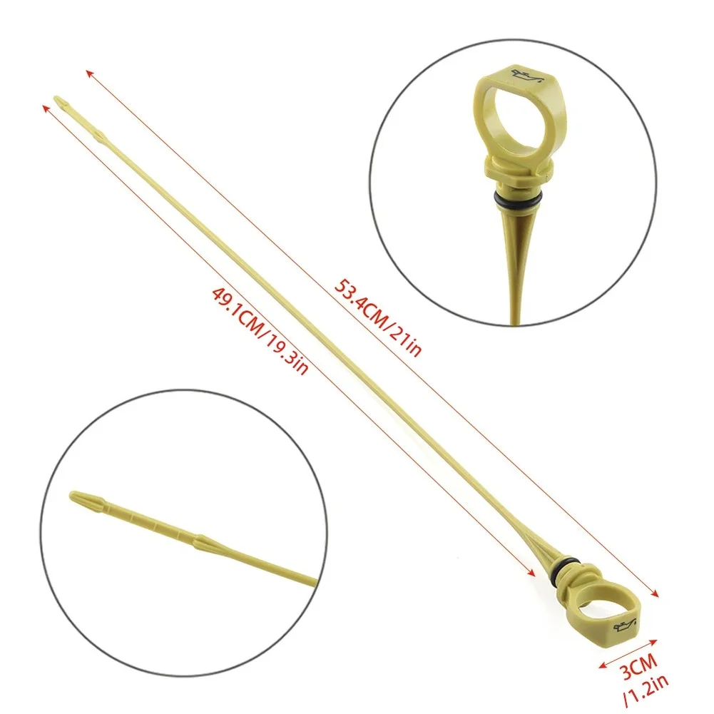 Varilla de nivel de aceite de 49 cm, longitud total de 53.4 cm, de 49 cm desde el anillo de sellado hasta el extremo, construcción de plástico, compatible con el motor DV4TD, para mantenimiento en garaje.