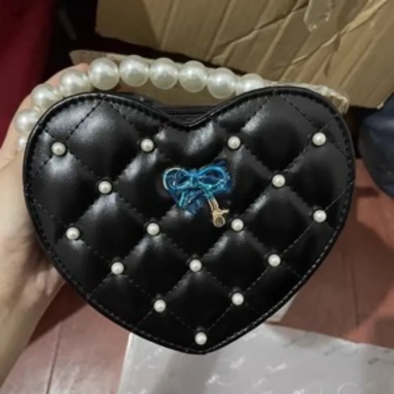 Nowa torba Lolita elegancka perłowa torba na ramię damska 2024 słodka kokardka JK jednolity Crossbody damska torba na serce Bolso Сумка