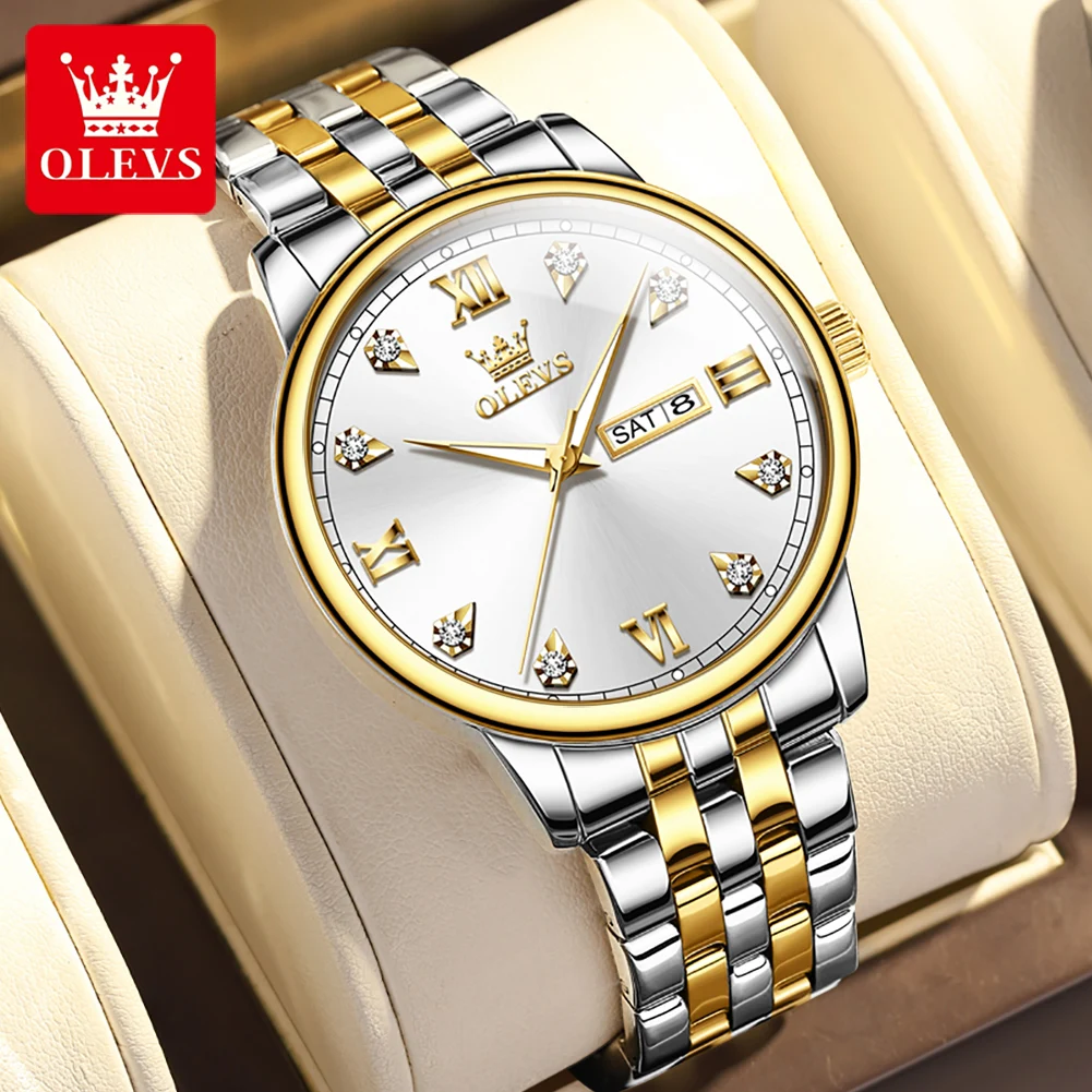 

OLEVS 5525 Original Quartz Watch for Men Luxury Diamond Dial Luminous Waterproof Mens Watch Classic Bussiness Wristwatches Gift