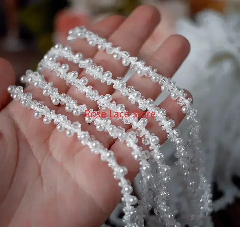 3 yards parel kanten rand, parel lint, parel kralen kanten rand, kralen lint trim, bruids sjerp kant, halslijn kant 0,19'' breed