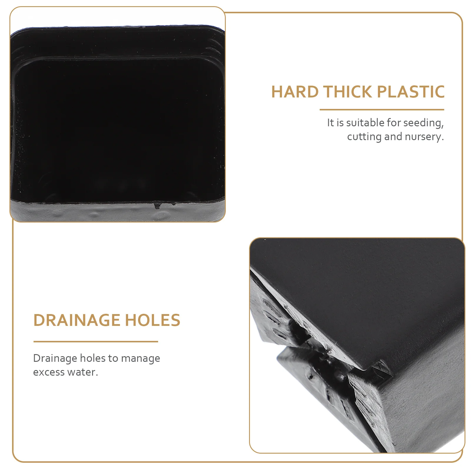 

50Pcs Small Square Plastic Flower Pots Black Durable Seedlings Nursery Basin Drainage Holes for Seedlings Succulents Garden