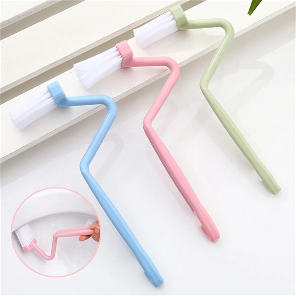 Multi-function Double Head Plastic Toilet Brush Curved Bathroom Cleaning Scrubber Bending Thicken Handle Corner Brush Holder