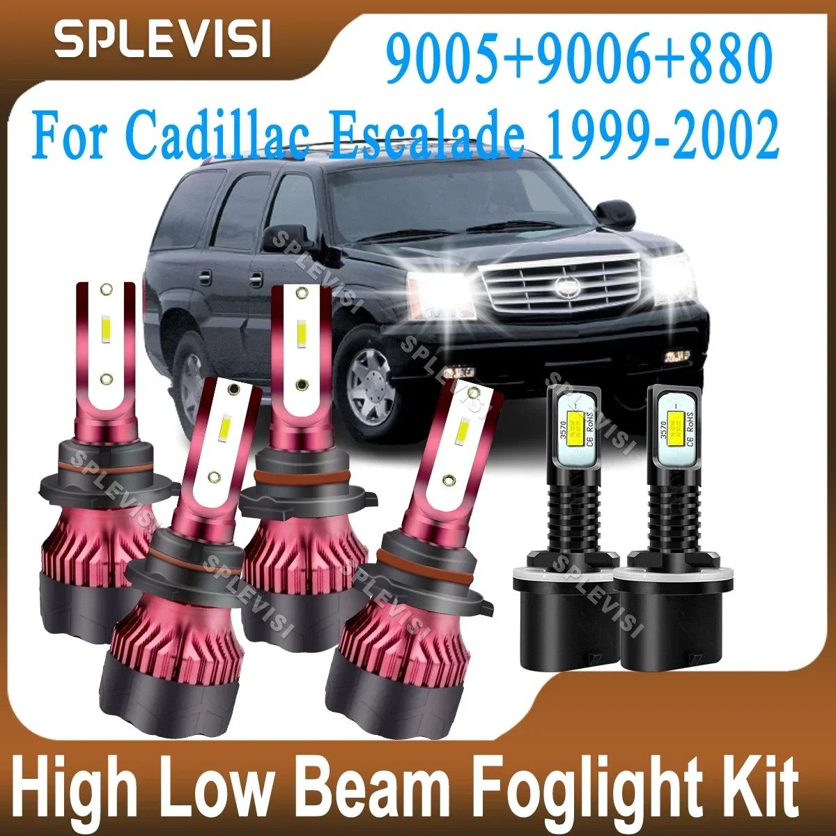 

LED Headlight 9005 9006 High Low Beam 880 Foglight Bright White For Cadillac Escalade 1999 2000 2001 2002 9-36V