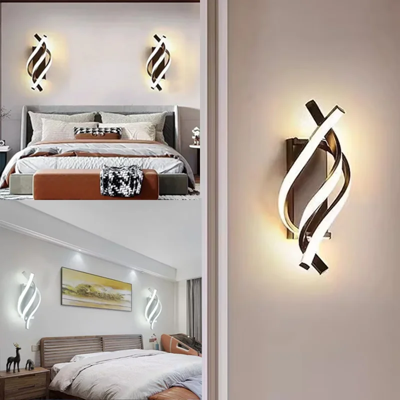 Modern Spiral LED Wall Light Curved Design Sconce for Bedroom Living Room Bedside Hallway Study Home Decor Lighting Fixture