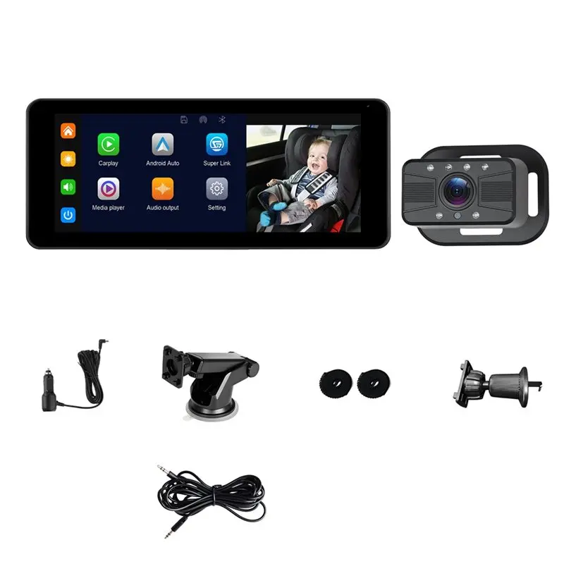 Carplay Android Auto Navigation Cast Baby Monitoring 6.86" IPS Screen Car Monitor IR Night Vision Camera