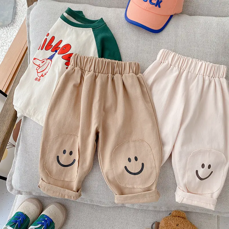 

Korean infant Baby boys Harem Pants Elastic Waist Cotton Casual Trousers Fashionable Patchwork Outfit Cute Children's Clothing