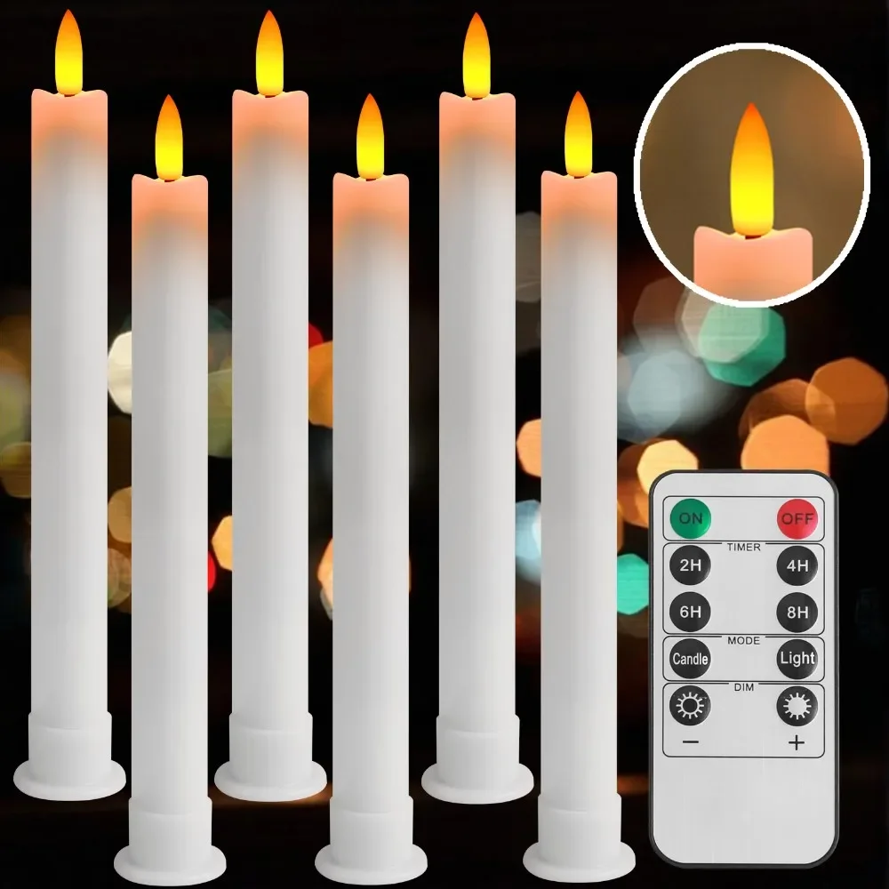 Flameless Taper Candles Flickering with 10-Key Remote Battery Operated 3D Wick Led Window Candles for Christmas Wedding Decor