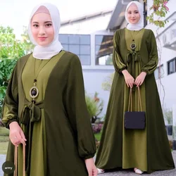 2025 Modest Abayas Casual mujeres musulmanas de manga larga Maxi vestidos Ramadán Kaftan islámico Dubai árabe bata Eid fiesta Jalabiya caftán