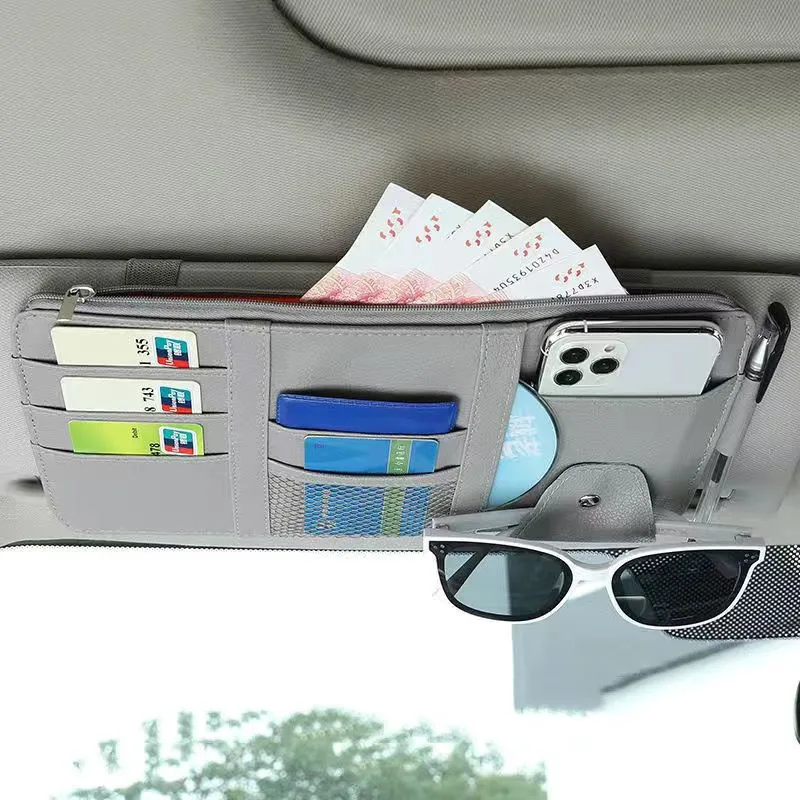 Car Sun Visor Organizer Multi-Pocket Business Card Storage Management Sunglasses Holder Visor Accessories Auto Interior
