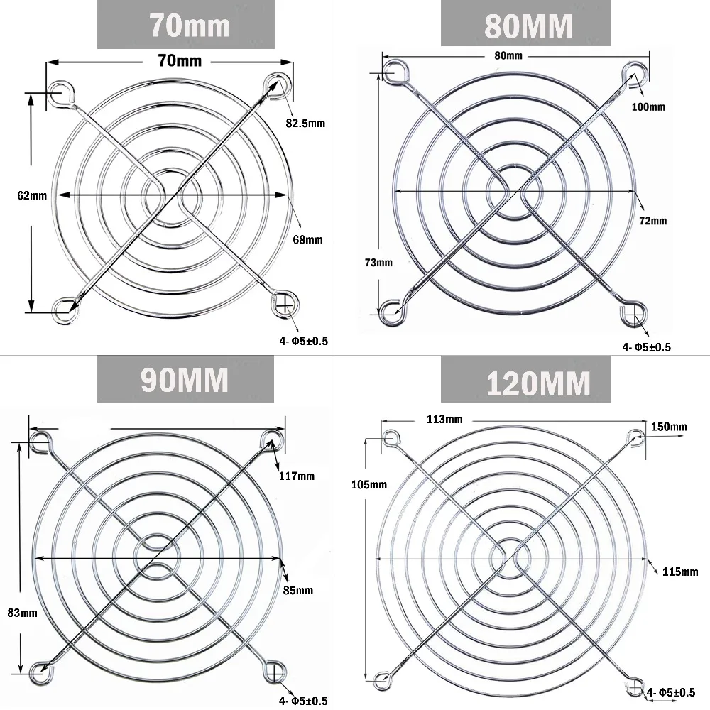 Protector de ventilador de refrigeración de 10 piezas, parrilla de Metal, cubierta de ordenador, parrilla de ventilador de 30mm, 40mm, 50mm, 60mm, 70mm, 80mm, 90mm, 120mm, 135mm, 140mm, 170mm